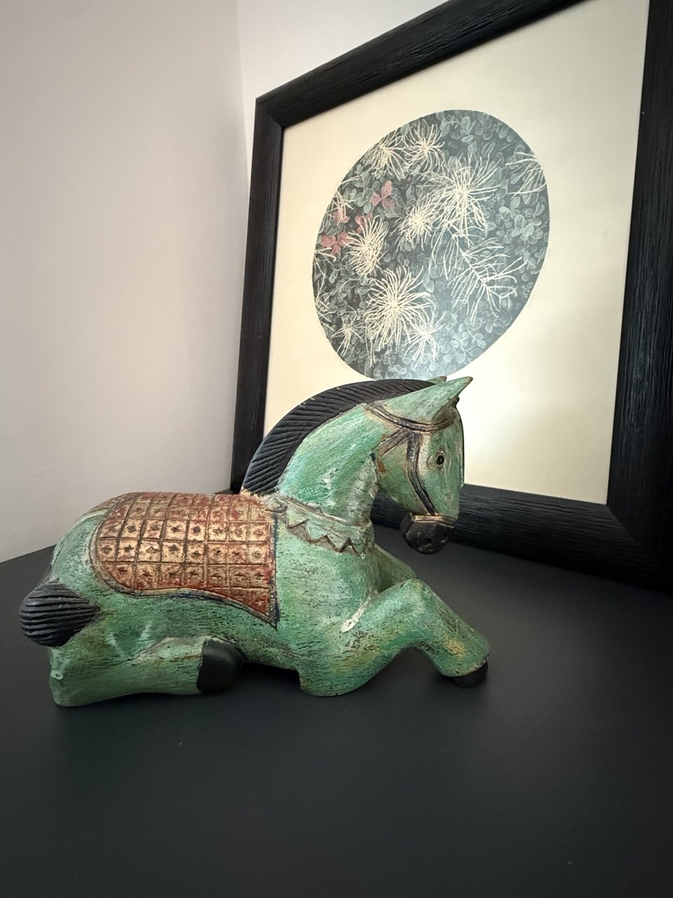 Green Carved Wooden Horse