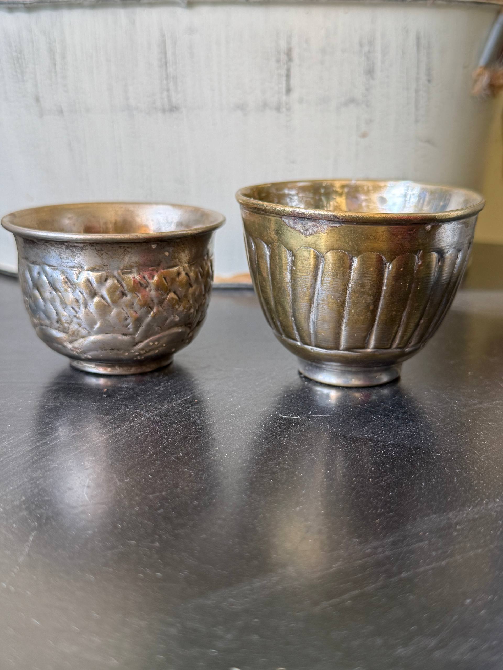 Antique Arabic Coffee Cups Silver-Plated Brass