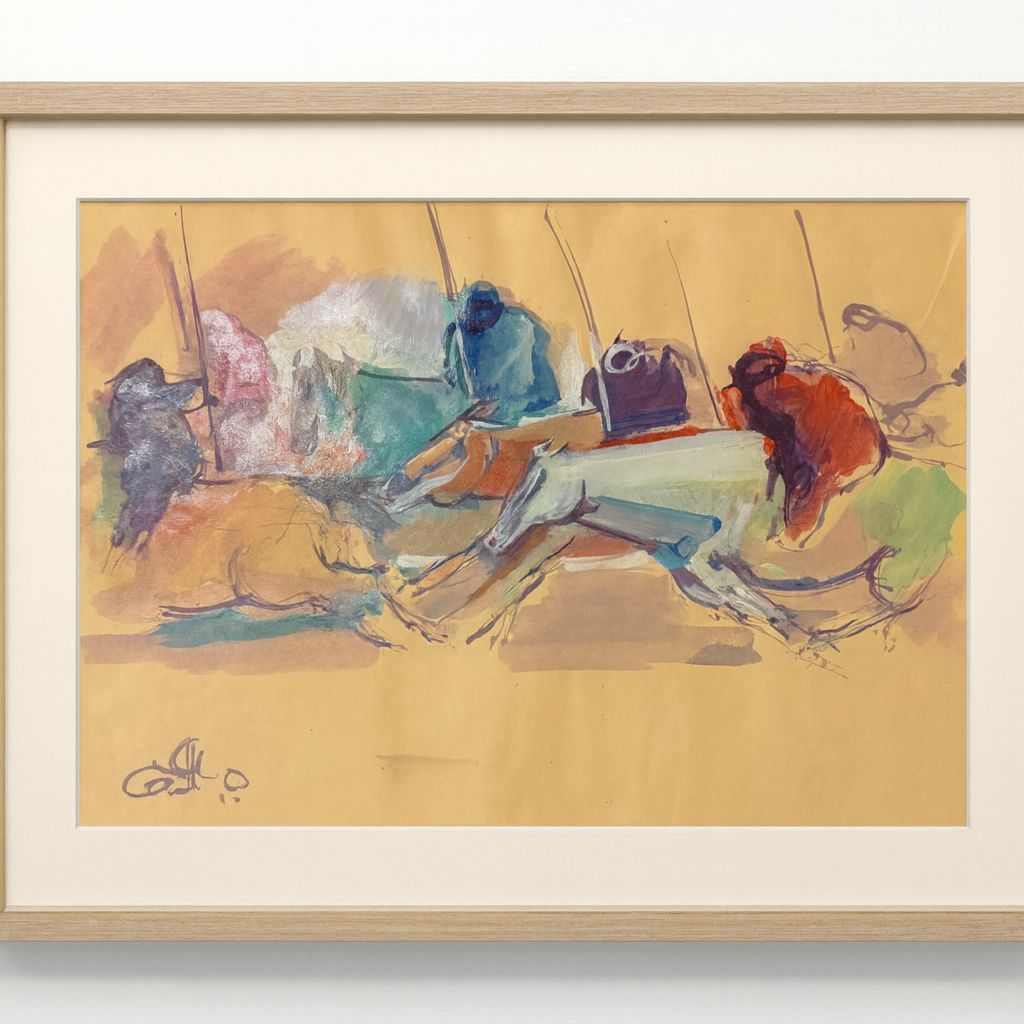 Watercolour Horse Race Painting
